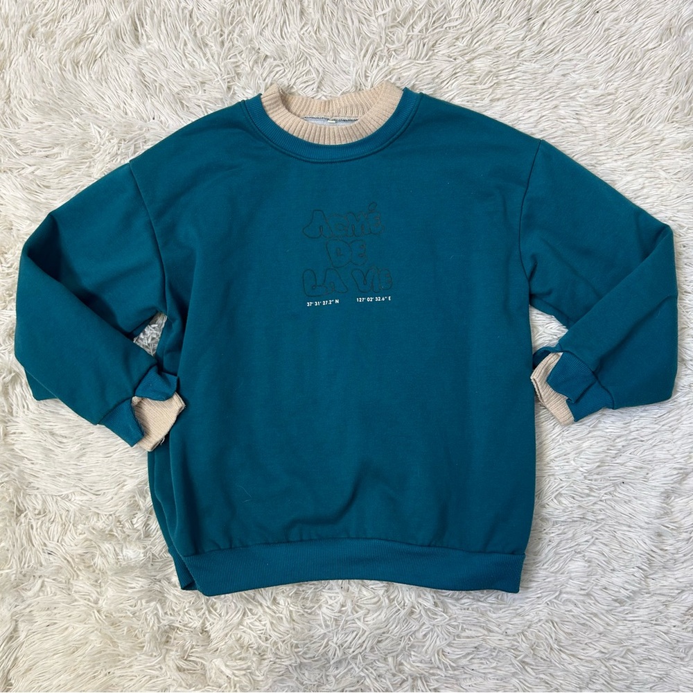 ◾️Acme De La Vie Fleece Crewneck Sweater With Faux Undershirt Overlay